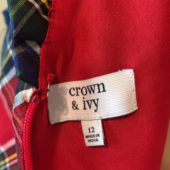 Crown & Ivy size 12 Red Plaid Family holiday dress pockets lined ruffled - Picture 7 of 8